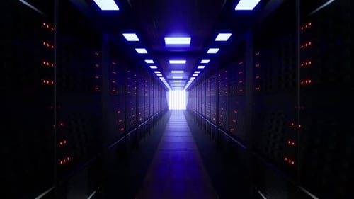 Netzwerk- und Datenserver hinter Glasscheiben in einem Serverraum eines Rechenzentrums oder ISP 2