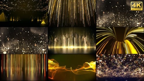 Golden Abstract Light Trails and Particles Motion Backgrounds