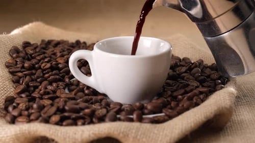 Coffee Cup Filling With Dark Roasted Espresso