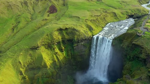 Aerial View of Skogafoss Waterfall, Iceland