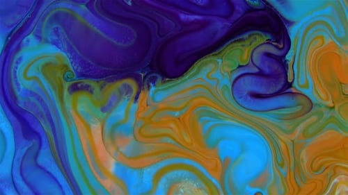 Abstract Swirling Paints of Blue, Green, Orange