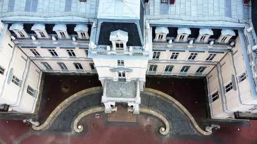 Aerial drone view of a flying over the old palace.