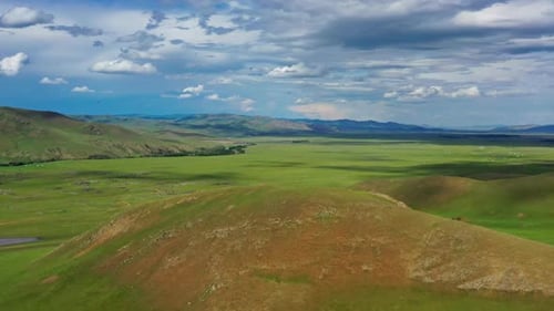 Aerial View of Steppe and Mountains Landscape