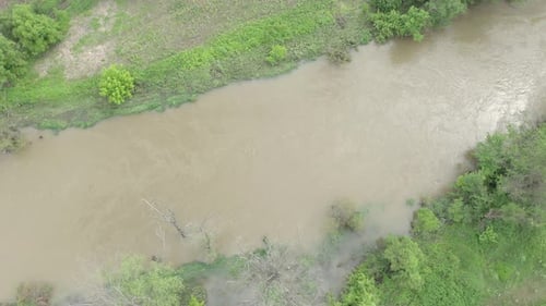River shifted from streambed after spring rainfall 4K drone footage