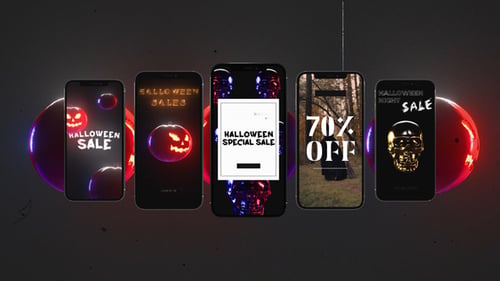 Animated Halloween Sales Stories with Spooky Neon Graphics