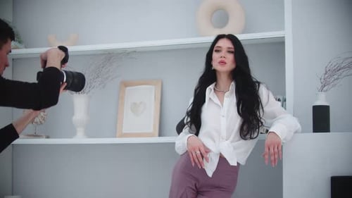 Beautiful Woman Posing for Fashion Photoshoot in Studio