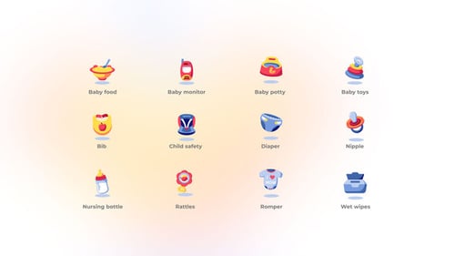 Animated Baby Essentials Flat Design Icons Pack