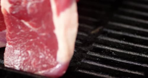 Steak Striploin Raw Beef Put on a Frying Pan