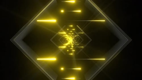 4k Yellow Neon Abstarc Shapes Tunnel