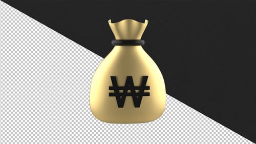 3D Animated Golden Money Bag with Korean Won Symbol