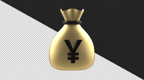 3D Gold Money Bag with Yen Symbol Spinning