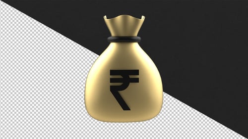 Rotating 3D Gold Money Bag with Indian Rupee Symbol
