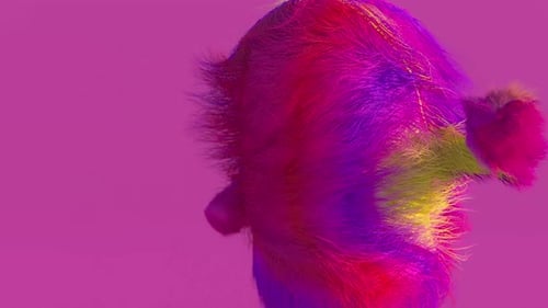 Cheerful Colorful Hairy Cartoon Dancing Character Close Up Furry Animal Having Fun Furry Mascot