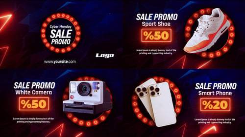 Vibrant Tech Product Display with Dynamic Neon Sales
