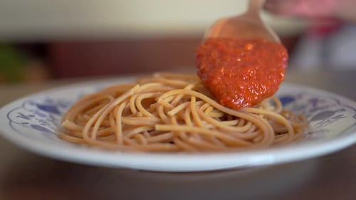 Spaghetti Served with Red Sauce on a Plate