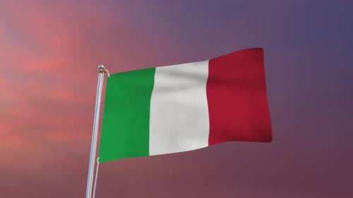 Realistic Waving Italy Flag on Flagpole Animation