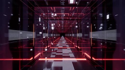 Futuristic Digital Tunnel Journey Loop with Red Lights
