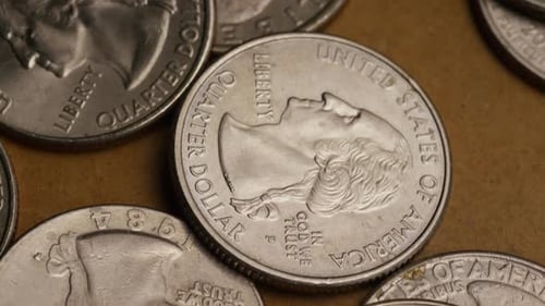 Rotierende Stock-Bildmaterial von amerikanischen Vierteln (Münze - 0,25$) - GELD 0233