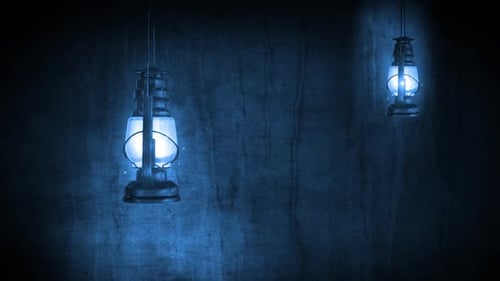 Flickering Blue Kerosene Lanterns on a Textured Wall Background