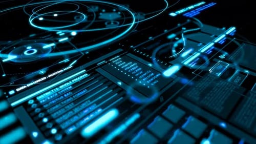 Futuristic Digital HUD Display with Technology Data and UI Elements