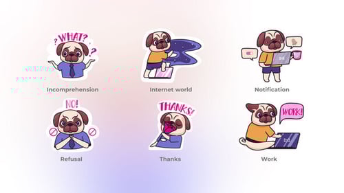 Cute Animated Pug Dog Sticker Pack with Expressive Emojis