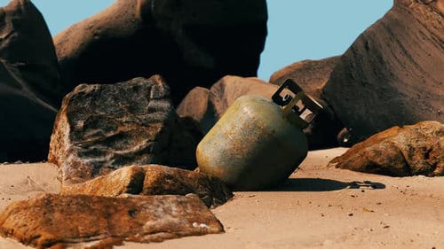 Old Cooking Gas Cylinder on Sand Beach