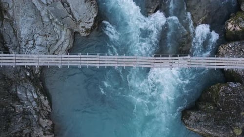 Aerial View on Old Epic Narrow Waterfall Bridge