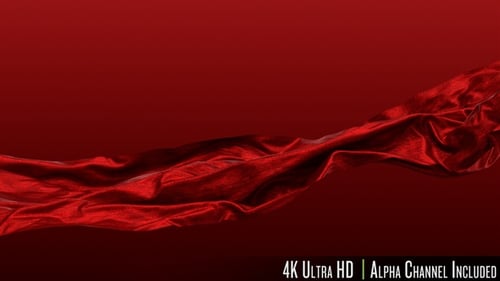 4K Red Satin Fabric Cloth Waving in the Wind with Alpha Channel