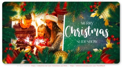 Elegant Christmas Photo Slideshow with Festive Glowing Decorations
