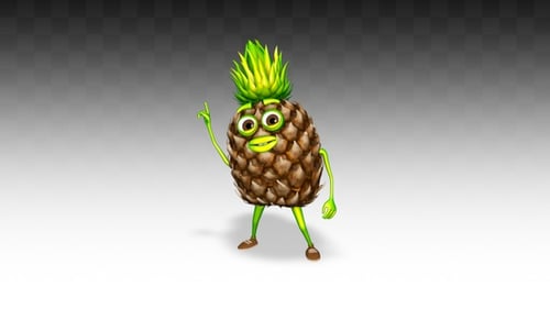 3D Cartoon Pineapple Character Walking Waving Pointing Animation
