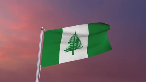 Waving Norfolk Island Flag Against Sunset Sky Animation