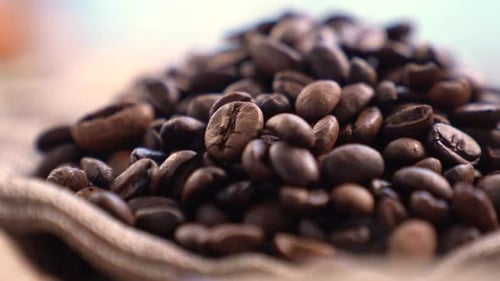 Pile of Dark Roasted Coffee Beans Close Up