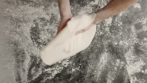 Dough Tossed Floury Surface Close Up