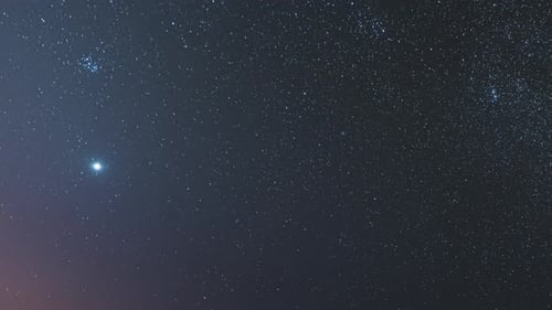 Night Starry Sky With Glowing Stars. Bright Glow Of Planet Venus In Sky Among The Milky Way Galaxy