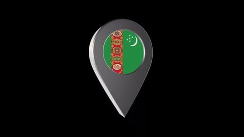 Rotating 3D Map Pin with Turkmenistan Flag