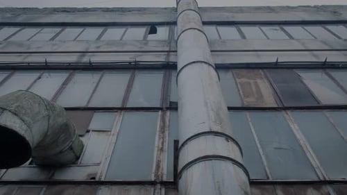 Facade of an Abandoned Workshop of a Large Factory