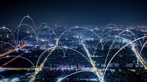 smart Connected city skyline. Futuristic network concept, city Technology.