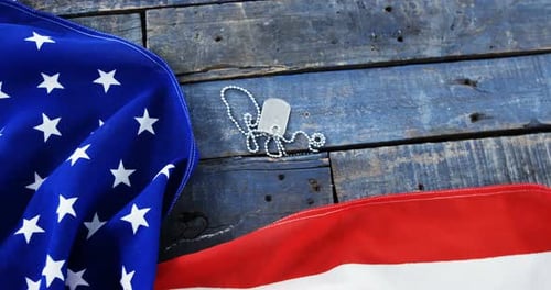 American Flag with Military Dog Tags