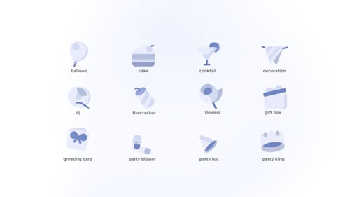 Animated Flat Design Party and Celebration Icons