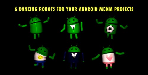 Playful 3D Android Robots Dancing Character Animation Set