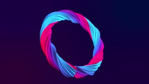 Abstraktes animiertes Animationsdesign in Schleifen mit einem schönen voluminösen, mehrfarbigen leuchtenden Rosa-Violett