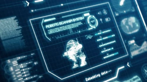HUD Robot Scanning System ability user interface computer screen display with pixels background