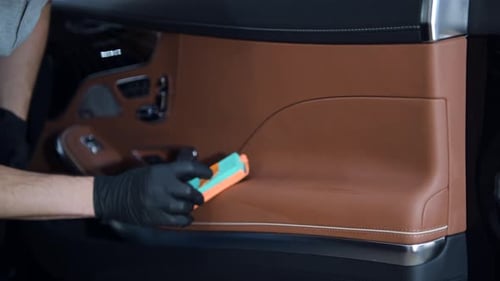 Hand Details Leather Car Interior with Sponge