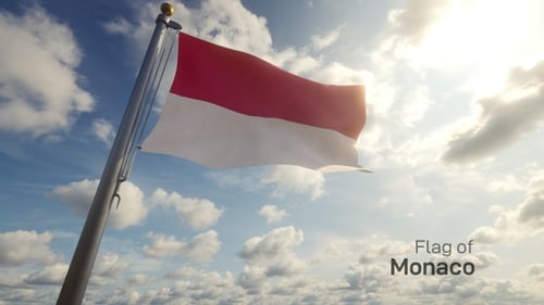 Indonesia Flag Waving on Flagpole with Blue Sky