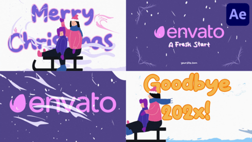 Animated Flat Christmas Logo Reveal with Characters
