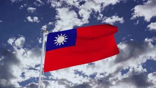 Taiwanese Flag Waving in a Dynamic Sky Background