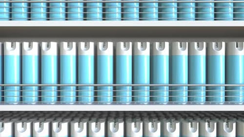 Blue Spray Cans on a Store Shelf