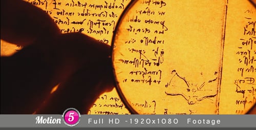 Silhouette Hand Holds Magnifying Glass Over Ancient Document