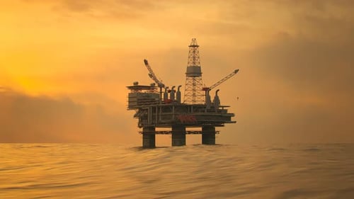 The oil rig uses machines, drills and pipes to extract gasoline and petroleum.