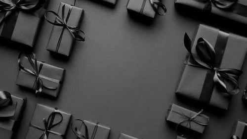 Stylish Dark-Gray Presents with Black Ribbons in Top Shot